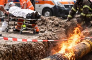 Due operai ustionati da una fiammata durante la riparazione di una condotta del gas Due operai ustionati da una fiammata durante la riparazione di una condotta del gas
