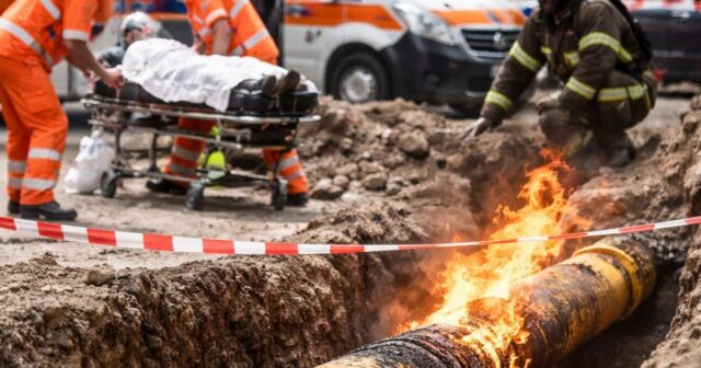 Due operai ustionati da una fiammata durante la riparazione di una condotta del gas Due operai ustionati da una fiammata durante la riparazione di una condotta del gas