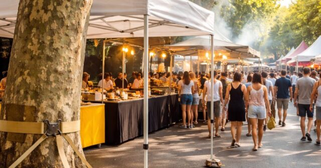 Gazebo ancorati ai busti dei Tigli per l'International Street Food Gazebo ancorati ai busti dei Tigli per l'International Street Food