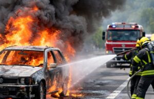 Incendio di un’auto sulla SS80: intervento dei vigili del fuoco Incendio di un'auto sulla SS80: intervento dei vigili del fuoco