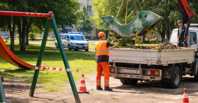 Rimozione della "bassalena" al parco giochi della Cona Rimozione della "bassalena" al parco giochi della Cona