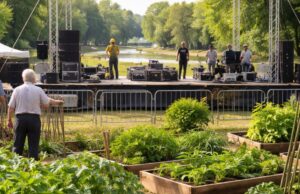 Teramo, montaggio palco per il festival ILGIUGNO sugli orti per anziani Teramo, montaggio palco per il festival ILGIUGNO sugli orti per anziani