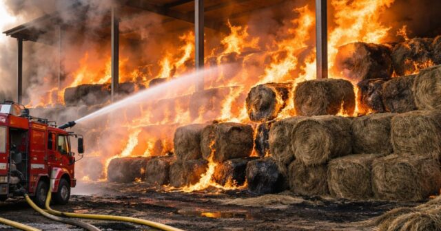 Incendio in un deposito di rotoballe a Cavatassi, intervento dei Vigili del Fuoco