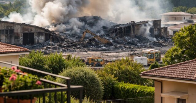 Persistono fumo e cattivo odore dopo l'incendio alla Lazzaroni: la protesta dei residenti