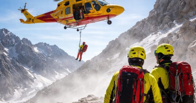Soccorso di un alpinista ferito sul Corno Grande a 2.700 metri Soccorso di un alpinista ferito sul Corno Grande a 2.700 metri