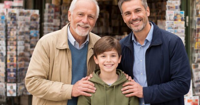 Tre generazioni della famiglia Di Salvatore immortalate davanti all'edicola storica di Porta Madonna