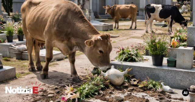 Bovini nel cimitero nuovo di Trasacco, danni alle tombe e proteste dei cittadini Bovini nel cimitero nuovo di Trasacco, danni alle tombe e proteste dei cittadini