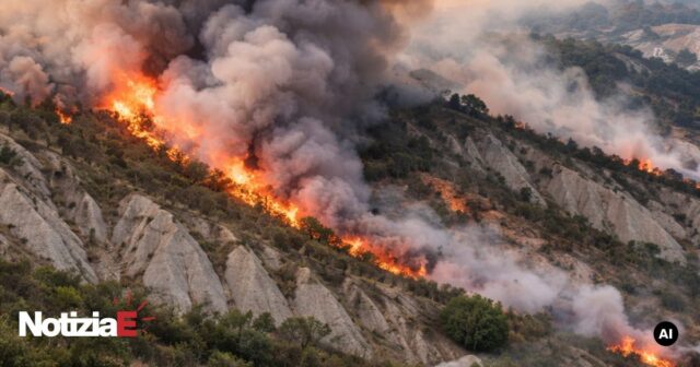 Incendio devasta la Riserva dei Calanchi ad Atri, in fiamme almeno 80 ettari Incendio devasta la Riserva dei Calanchi ad Atri, in fiamme almeno 80 ettari