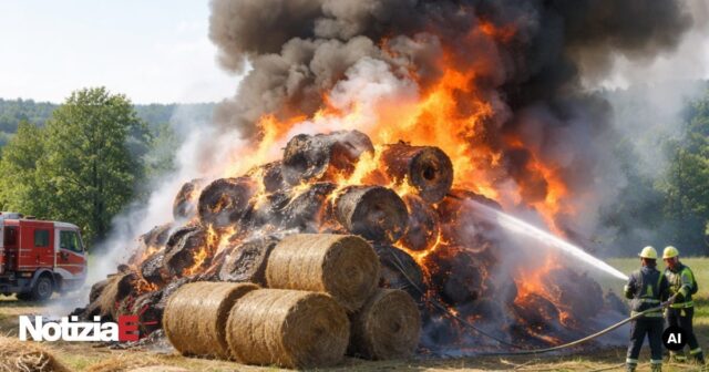 Incendio di rotoballe a Nereto, intervento dei Vigili del fuoco