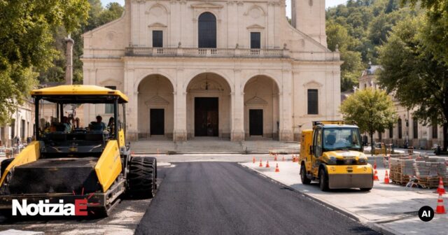 Iniziati i lavori di riasfaltatura al Santuario della Madonna delle Grazie in vista della riapertura Iniziati i lavori di riasfaltatura al Santuario della Madonna delle Grazie in vista della riapertura