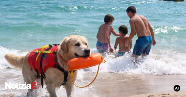 Padre e figli salvati da un cane bagnino a Pescara Padre e figli salvati da un cane bagnino a Pescara