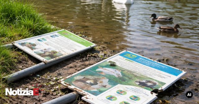 Vandalismo al Parco Fluviale di Teramo: cartelli per la tutela di cigni e anatre distrutti