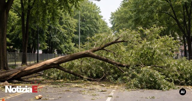 Ramo si spezza e cade su Viale Makarska, strada bloccata Ramo si spezza e cade su Viale Makarska, strada bloccata