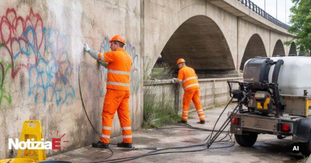 Ripulito il ponte San Ferdinando a Teramo dalle scritte vandaliche